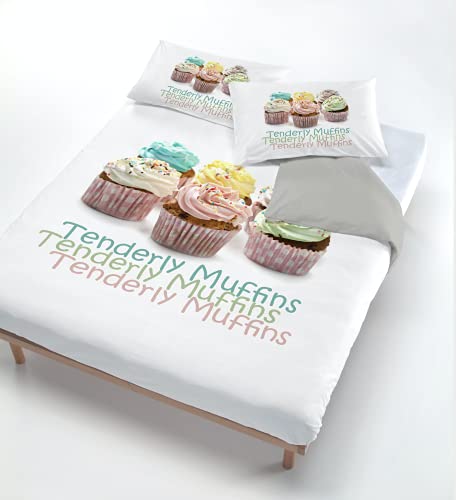 Italian Bed Linen Digital Duvet Cover Set (Bag Sheet 250x200cm + 2 Pillowcases 52x82cm),Muffins, DOUBLE