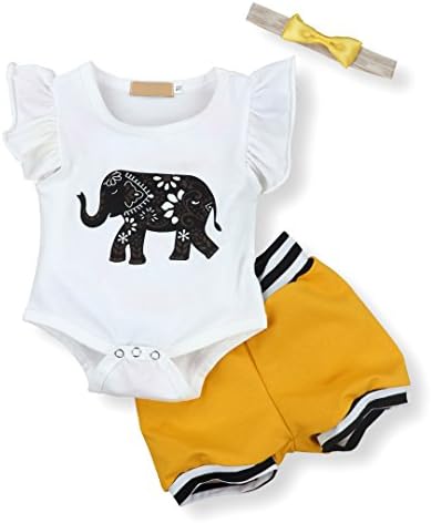 Seyouag Easter Infant Baby Boy Girl Elephant Romper and Short Pants With Headband Outfits Set (0-3 Months)