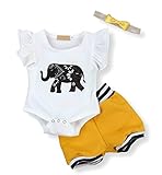 Infant Baby Boy Girl Elephant Romper and Short Pants with Headband Outfits Set