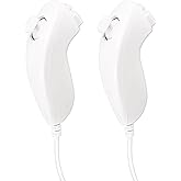 JINHEZO Nunchuck Controller Joystick Gamepad Replacement for wii Nunchuck Controller, Compatible with Nintendo Wii & Wii U Video Game Gamepads White Pack of 2