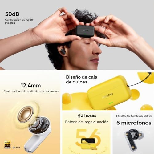 Buds T500 Pro Auriculares Inalámbricos con 50dB ANC Cancelación de Ruido, 56H de Batería, Auriculares Bluetooth TWS In-Ear con 12,4 mm Hi-Res Audio Controlador, Traducción con IA, Bluetooth 6.1
