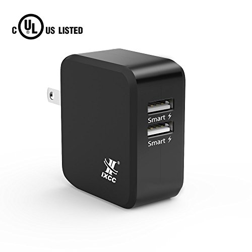 iXCC UL Certified 2 Port Wall Charger, 24W/4.8A Optimal Dual USB Charging Port Universal Charger Adapter for iPhone 7 / 6s Plus, iPad Air Mini 3, Galaxy S Note Series, LG, Nexus, HTC and More - Black