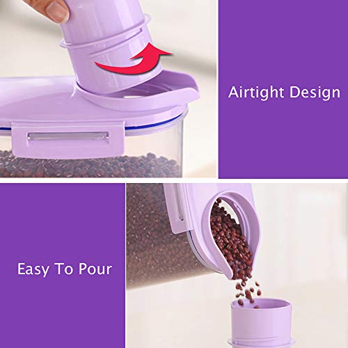 Cereal Container Food Storage Containers with Airtight Design Pour Spout Measuring Cup BPA-Free Dry Food Cereal Dispenser for Flour Rice Snacks Dog Food Container (1 Pack Purple)