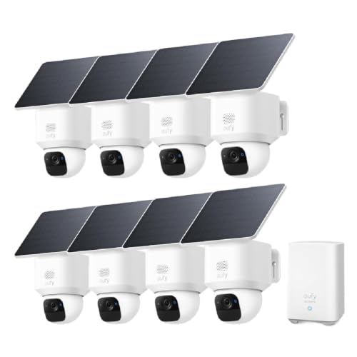 eufy eufyCam Kamera E30, 8er-Pack Solar, Kamera Überwachung Aussen, 360° Schwenk, KI-Tracking, 2K-Qualität, kabellos, eufy Sicherheitskamera Outdoor, mit Homeba