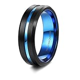 Tungary 7mm Mens Black Matte Finish Tungsten Carbide Rings Blue Groove Wedding Band Engraved Size 6 to 14