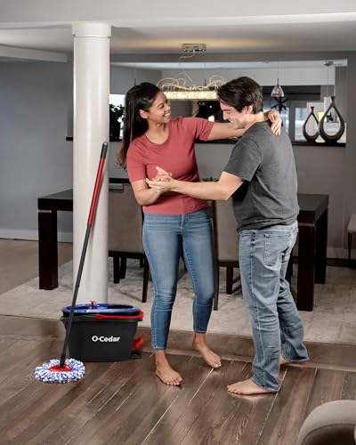 O-CEDAR EASYWRING RINSECLEAN MICROFIBER SPIN MOP & BUCKET FLOOR CLEANING SYSTEM WITH 3 EXTRA REFILLS, PLASTIC, GREY