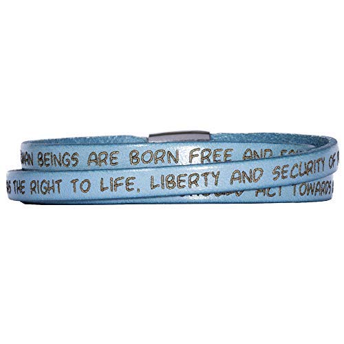 GILARDY GHR-BR1BB54 Human Rights Leather Bracelet Engraved Human Rights Baby Blue