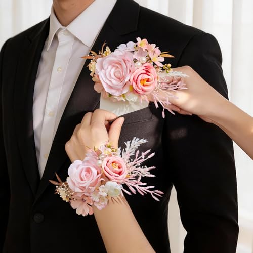 Serwalin Pink Corsage Boutonniere Set