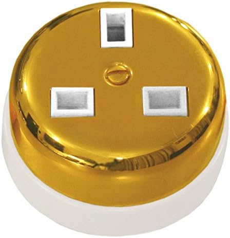 Gold Tone Plated Brass Flat 3 Pin Electric Socket 13A 250 AC Volt Round Switch