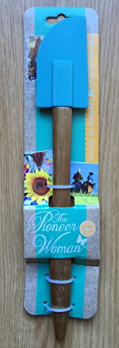 Pioneer Woman Turquoise Blue Silicone 12 1/2 Wood Handle Flat Spatula