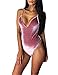OQC Women's Plunge V Neck Backless Strap Tight Velvet Bodysuit Jumpsuit Leotard