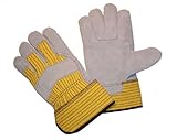G & F 5718L-3 Premium Cowhide Leather Palm Gloves with Rubberized Safety Cuff and Heavy Duty Fabric, Leather Work Gloves, Large, 3-Pair