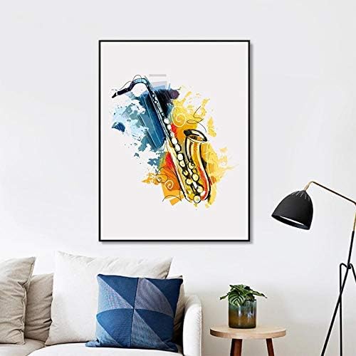 MYSY Abstract Musical Instruments Saxophone Wall Art Print Poster Watercolor Canvas Jazz Painting Picture Saxophone Decoration-50x70cm 1 pcs no frame