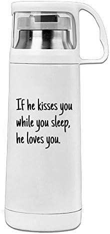 Karen Garden If He Kiss You Stainless Steel Vacuum Insulated Water Bottle Leak Proof Handled Mug White,12oz