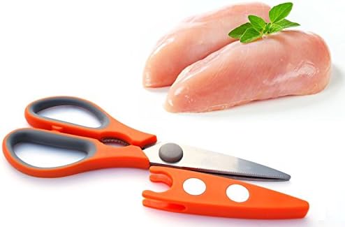 Strong, Durable, Soft-grip, Multi-purpose Utility Poultry Chicken Kitchen Scissor Shears with Magnetic Sheath very Elegant (Orange)