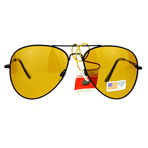 SA106 Mens Polarized Metal Rim Night Driving Lens Pilot Sunglasses Black