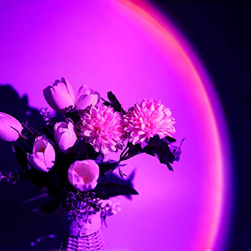 Mini Sunset Projection Lamp,2021 New Upgrade 7 Colors Mood Lighting Lamp,360 Degree Rotation Network Red Light, Modern Floor Stand Night Light for Living Room Bedroom Decor