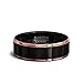 Duke Collections 8mm Tungsten Ring Rose Gold Step Edge Black Polished Comfort Fit