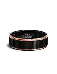 Anillo de boda de 8 mm de dos tonos, tungsteno pulido negro y borde oro rosa, calce cómodo, para hombre