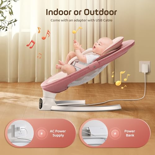 Brolteja Electric Baby Hammock, Electric Baby Rocking Chair for From Birth to 9 Months, Bluetooth and Distance Control Rocking Chair, 5 Swing Modes, with Safety Harness 5 Points