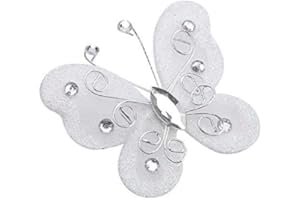 24pcs Butterfly Ornaments Mesh Wire Glitter Butterfly Wedding Party Clothing Wall Tree Decoration DIY Supplies(White)