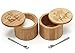 Wooden Salt & Pepper Box Set Engraved Magnetic Lid Bamboo Spice Jars & 2 Spoons