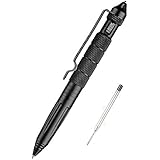 Tactical Pen Black Aluminium Body Self Defense Weapons, Tactical Head Pen Car Window Breaker, Emergency Survival Tactical Pens with 1 Ink Refill