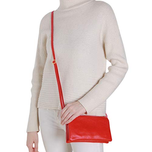Humble Chic Vegan Leather Small Crossbody Bag or Wristlet Clutch Purse, Includes Adjustable Shoulder and Wrist Straps, Red, Bright Cherry, Scarlet, Vermilion