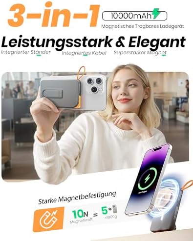 für Power Bank MagSafe 10000mAh, Magnetische Powerbank iPhone mit Ständer