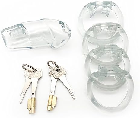 FYJUSTICE Men's Lightweight Medical Grade Resin Chasti-ty Device Cone Birdcage Briefs Thong with 2 Pairs of Keys (Short, Transparent)