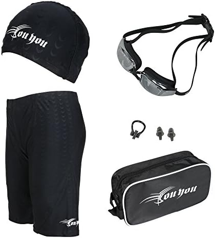 Darhoo Men's Swim Trunks Plating Swimming Goggles Swim cap Nose clip Ear clip Adult Swimsuit Sets Suitable for Swimming Training and Holiday in Strand Economic Gift