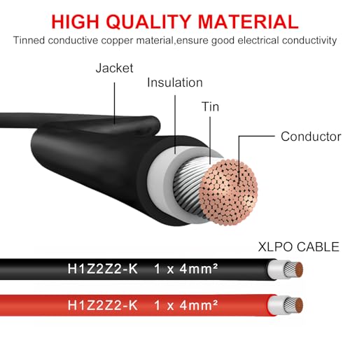 Solar Cable 4 mm²/6 mm², Solar Cable Extension 1/2/3/5/8/10/13/15 m, Solar Cable Extension Cable (Red/Black) (4 mm²5 m)