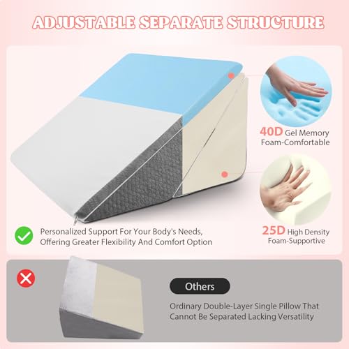 Aofesel 3pcs Bed Wedge Pillow, Antireflux Pillow Adults, Adjustable Triangular Pillow, Ergonomic Reflux Pillows for Sleep Apnea, Acid Reflux, Leg Elevation