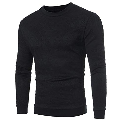 Men Spring Printed O Neck Tops Winter Solid Color Long Sleeve Blouse