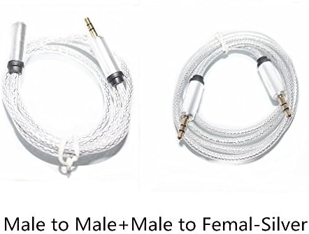 WAYMAY 3.3Ft 3.5mm Male to Female + Male to Male Universal Auxiliary Audio Stereo Cable for All 3.5mm-Enabled Devices, Apple and MP3 Player (Male to Male+Male to Femal-Silver)