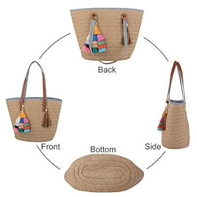 COOFIT Straw Bags Beach Bags Pompom Shoulder Bags Straw Purse Summer Woven Bags Tassel Bags 417wQwUa96L