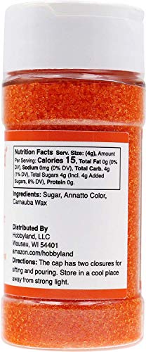 Hobbyland All Natural Sanding Sugar (Orange Sugar, 4 oz) Made with Natural Food Coloring