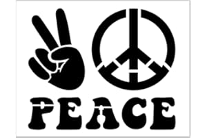 HANDMADE Peace Sign Stencil Symbol Groovy Font 70s Word Saying Design 8.5" x 11" Reusable Plastic Sheet S1147