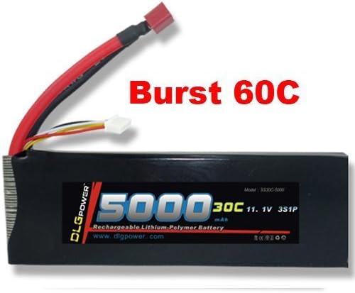 DLG 11.1V 5000mAh 3S 30C Burst 60C LiPO Li-Po High-Discharge Rate Powerful Battery with Dean's T Plug by DLG