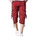 Hzcx Fashion Mens Washed Cotton Long Capris Multi-Pockets Casual Cargo Shorts