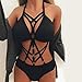 RYGHEWE Women's Bondage Lingerie Strappy Lace Teddy Halter One Piece Babydoll Mini Bodysuit