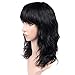 WIGNEE Women's Natural Black 12 Inch Wavy Human Hair Wig with Bangs