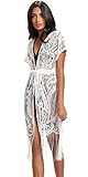 Costyleen Summer Womens Beach Wear Cover up Swimwear Bikini Lace Floral Long Maxi Beach Dress White