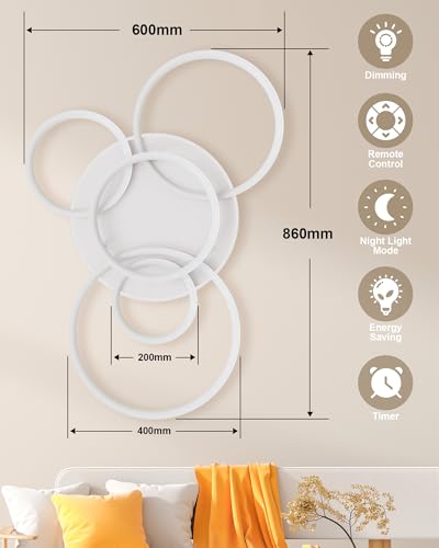 LED Ceiling Light Dimmable 3000K-6000K, LED Chandelier 75W 86 x 60 cm | living room chandelier, LED ceiling light, dimmable chandelier for living room bedroom dining room