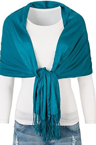 Womens Soft Square Cotton Blend Solid Shawl With Fringes, Neck Scarf, Headcover,Tichel, Bandana 36inx36in (Teal)
