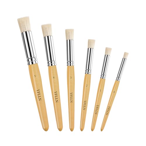 Wooden Stencil Brushes Natural Stencil Bristle Dome Art Painting Brushes Wood Paint Template Brush for Painting On Stencil Projects, Card Making, DIY, Crafts and Acrylic Oil Watercolor Painting(6pcs)