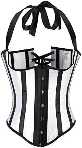 Zanuce Women's Striped Strip Halter Lace Up Steel Boned Corsets Top Waist Cincher ,Black&amp;White,Large