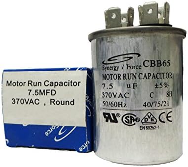 CBB65 Motor Run Capacitor, 7.5+5 uF +5%, 370VAC, C, SH, 50/60Hz, 40/75/21, RU CSA VDE CE Certified