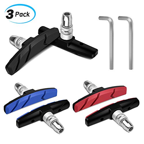 BROTOU 3 Pack Bike Brake Pads Set MTB Mountain Bicycle V-Brake Pad 70mm with Hex Nut and Shims