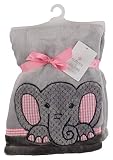 Buttons and Stitches Buttons and Stitches Texture Furry Flannel Fleece Blanket with Elephant Applique- Pink
